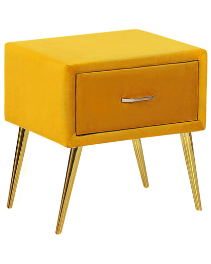Bedside Table Yellow Velvet With Gold Legs 1 Drawer