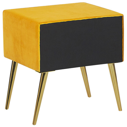 Bedside Table Yellow Velvet With Gold Legs 1 Drawer