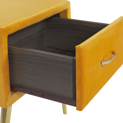 Bedside Table Yellow Velvet With Gold Legs 1 Drawer