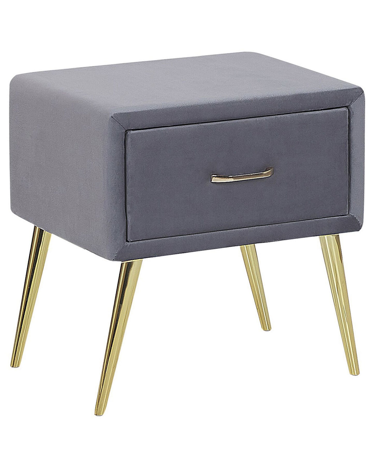 Grey Velvet Upholstery Bedside Table Nightstand With 1 Drawer Minimalist Bedroom Furniture