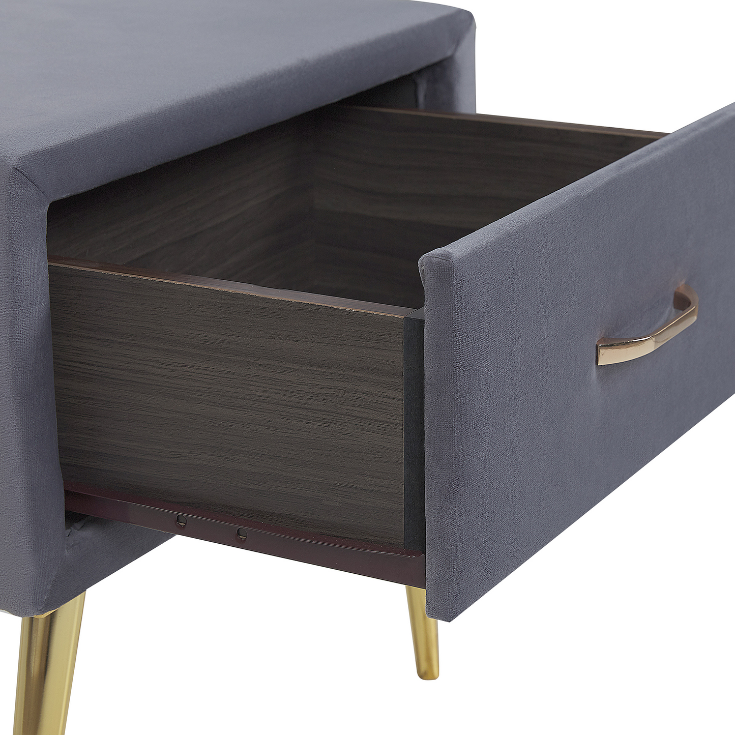 Grey Velvet Upholstery Bedside Table Nightstand With 1 Drawer Minimalist Bedroom Furniture