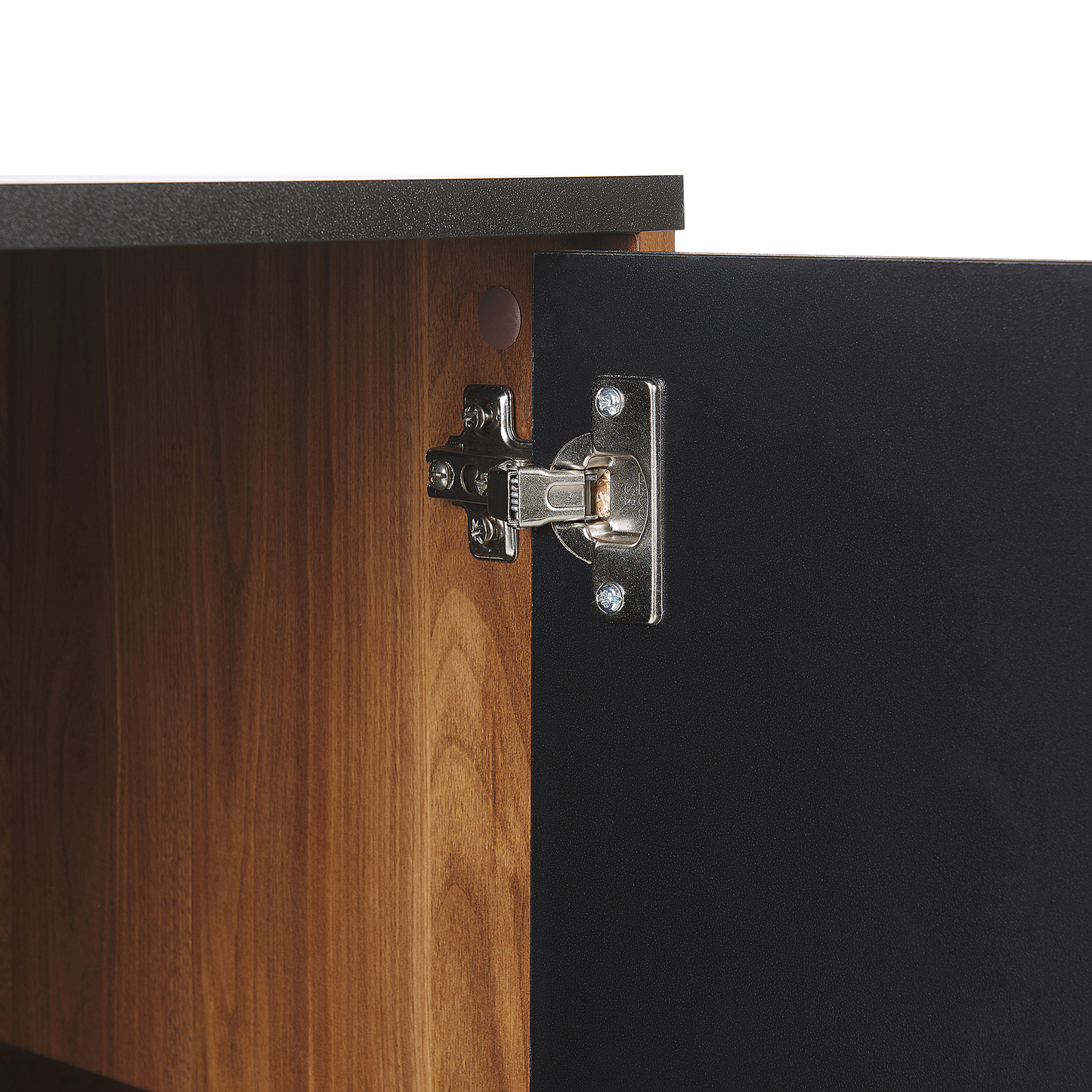 Black Sideboard With Dark Wood Cabinet 3 Drawers And 2 Doors For Living Room Storage