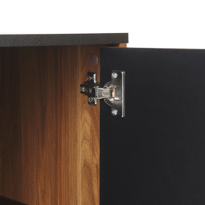 Black Sideboard With Dark Wood Cabinet 3 Drawers And 2 Doors For Living Room Storage