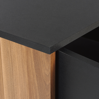 Black Sideboard With Dark Wood Cabinet 3 Drawers And 2 Doors For Living Room Storage