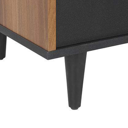 Black Sideboard With Dark Wood Cabinet 3 Drawers And 2 Doors For Living Room Storage