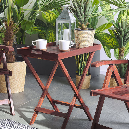 Garden Tray Table Dark Acacia Wood Removable Top 68 x 45cm