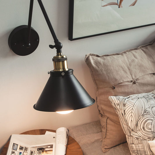 Auralux Set Of 2 Black Metal Wall Lamps With Adjustable Arms