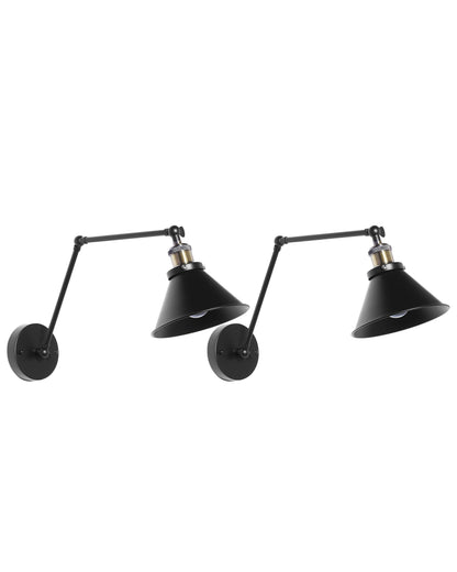 Auralux Set Of 2 Black Metal Wall Lamps With Adjustable Arms