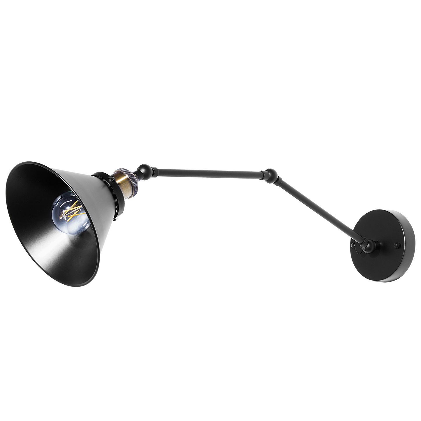Auralux Set Of 2 Black Metal Wall Lamps With Adjustable Arms