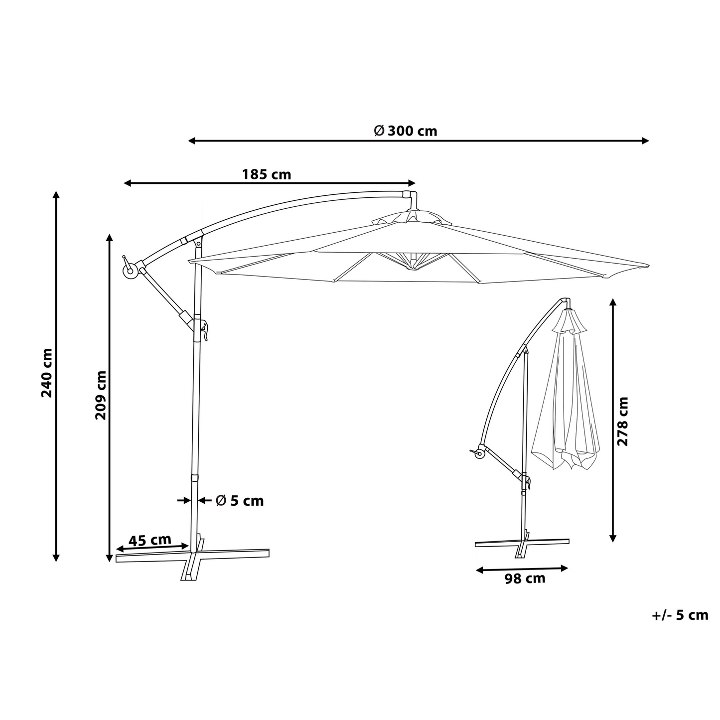 Garden Sun Parasol Burgundy Fabric Steel 300cm Weather Resistant