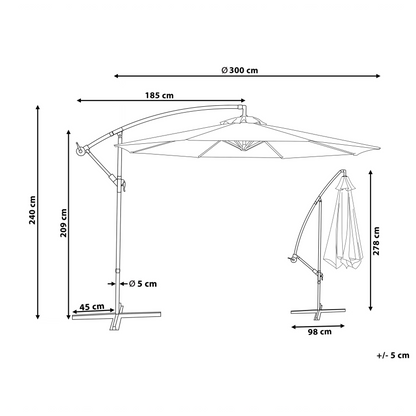 Garden Sun Parasol Grey Fabric 300cm Weather Resistant