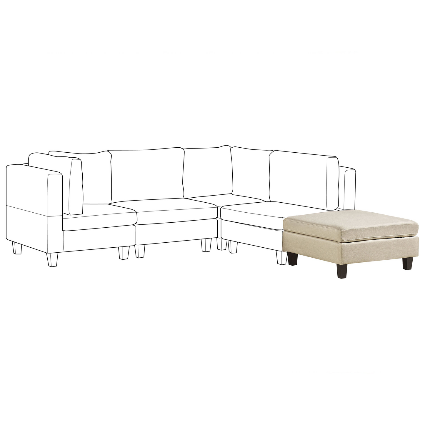 Beige Fabric Upholstered Square Ottoman Footstool Minimalist Modern With Durable Polyester Upholstery