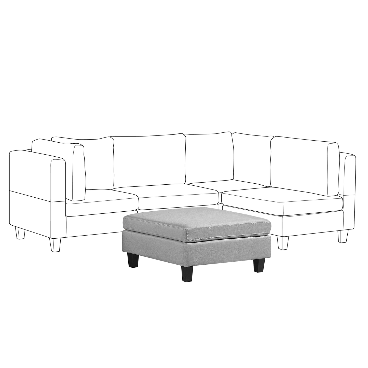Ottoman Footstool Light Grey Fabric Square Minimalist
