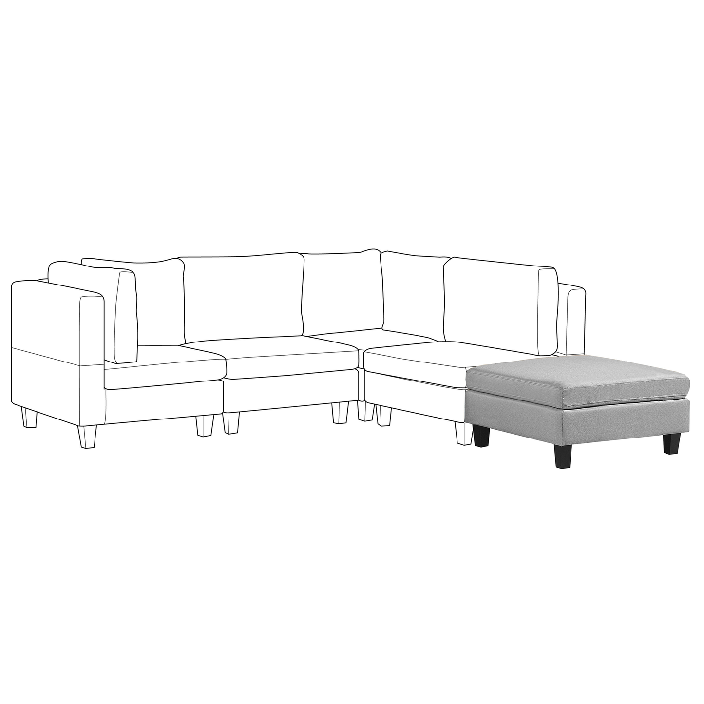 Ottoman Footstool Light Grey Fabric Square Minimalist