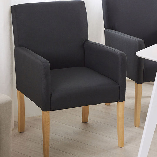 Dining Chair Black Fabric Upholstery Wooden Legs With Arms
