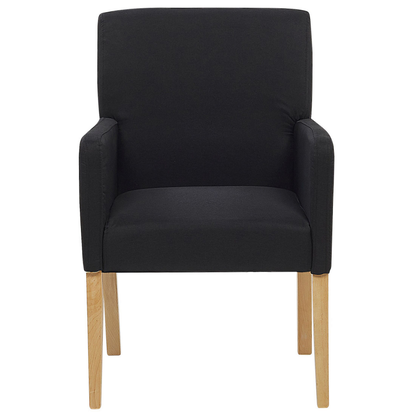 Dining Chair Black Fabric Upholstery Wooden Legs With Arms