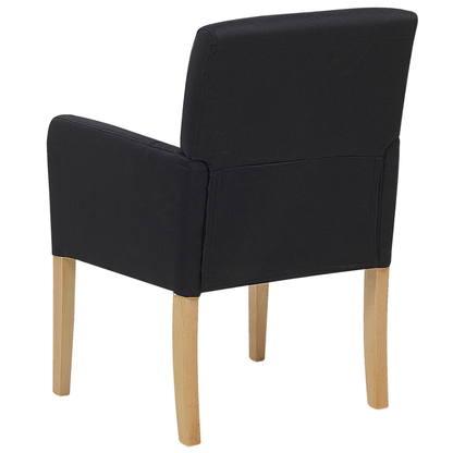 Dining Chair Black Fabric Upholstery Wooden Legs With Arms