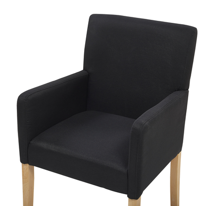 Dining Chair Black Fabric Upholstery Wooden Legs With Arms