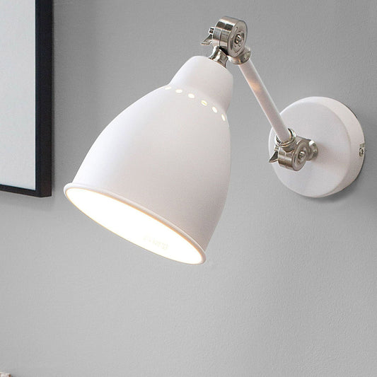 Two Arm White Metal Wall Lamps Set With Adjustable Swing Arm