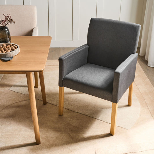 Your Grey Fabric Dining Chair With Arms And Wooden Legs Elegant Upholstered Seat