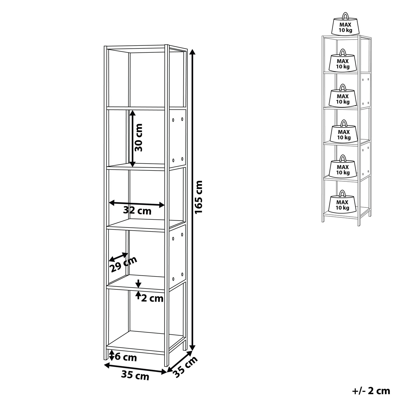 White With Light Brown 165 x 35cm 5 Tier Shelf