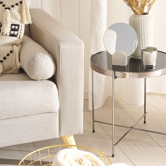 Round Side Table 40cm Black Tempered Glass Silver Legs