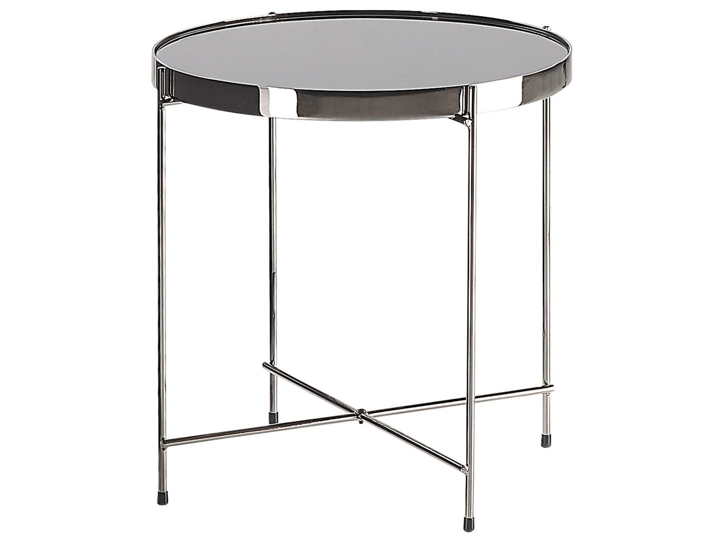 Round Side Table 40cm Black Tempered Glass Silver Legs