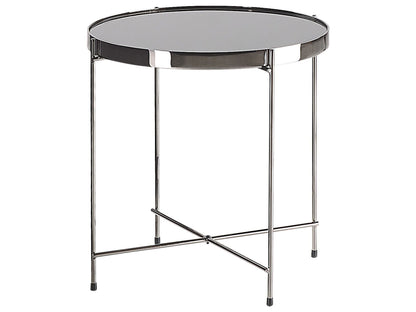 Round Side Table 40cm Black Tempered Glass Silver Legs
