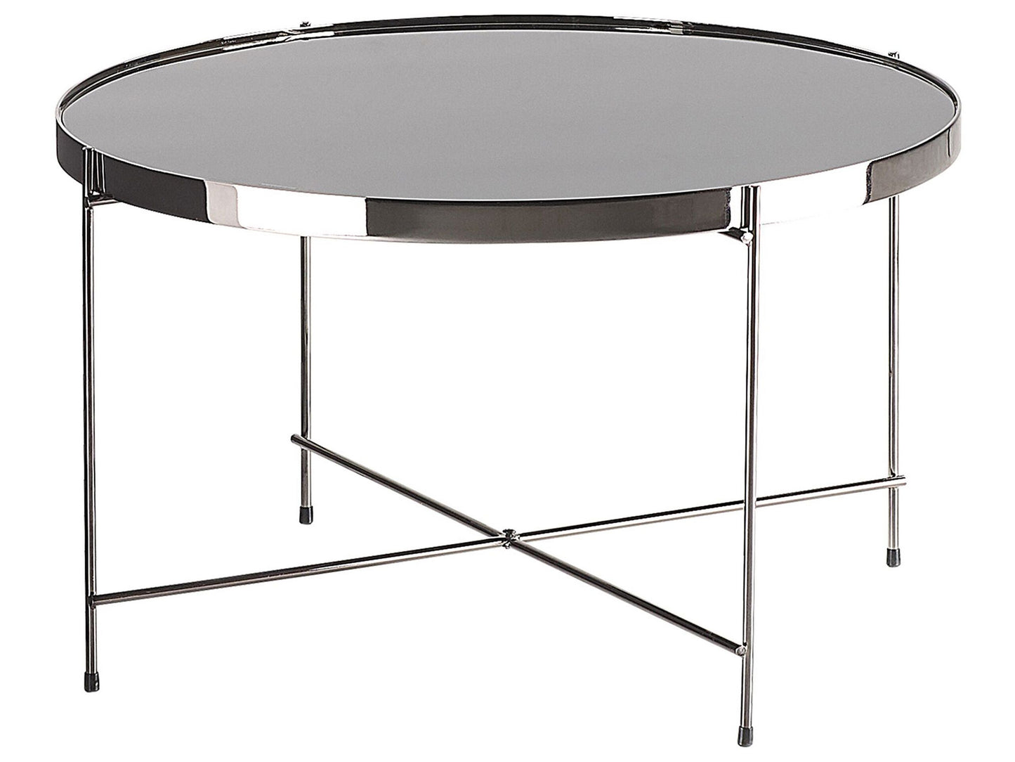 Glamora Round Coffee Table Black Glass Top Silver Metal Legs 63cm