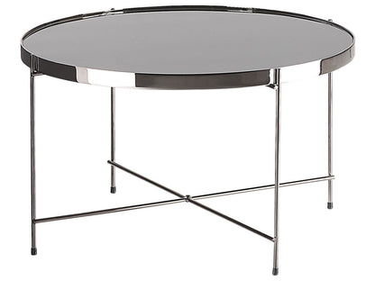 Glamora Round Coffee Table Black Glass Top Silver Metal Legs 63cm