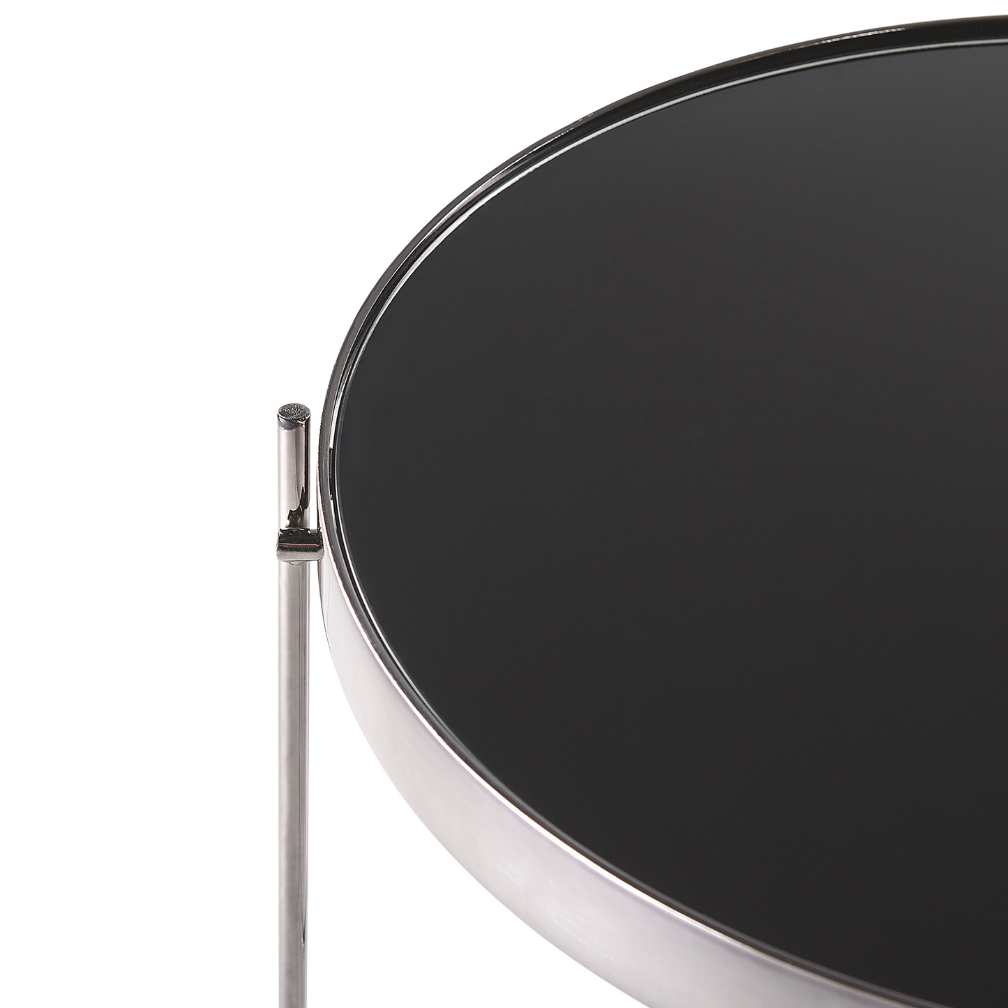 Glamora Round Coffee Table Black Glass Top Silver Metal Legs 63cm