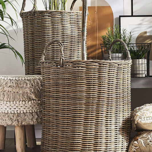 Brown Rattan Plant Baskets Set Of 2 With Handles