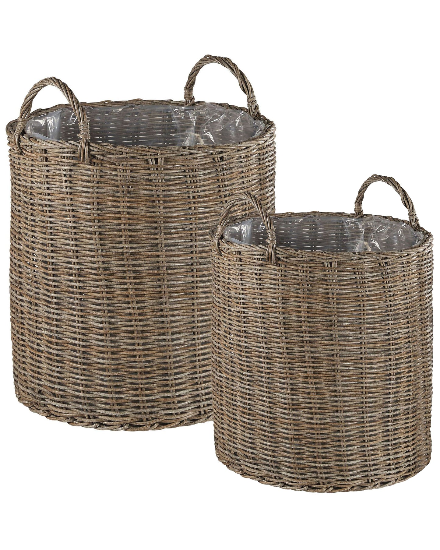 Brown Rattan Plant Baskets Set Of 2 With Handles