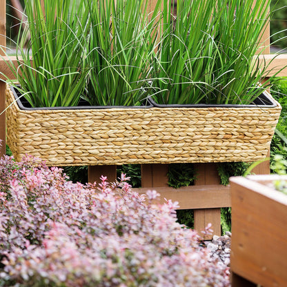 Plant Pot Beige Water Hyacinth Weave Rectangular 80 x 20cm