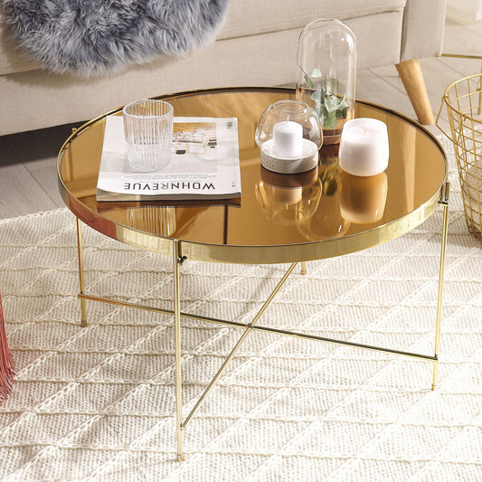 Golden Brown Tempered Glass Round Coffee Table 63cm Legs