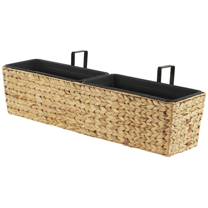 Plant Pot Beige Water Hyacinth Weave Rectangular 80 x 20cm