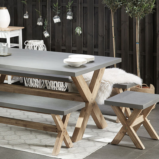 Acacia Wood Co Outdoor Garden Stool Grey Fibre Cement Seat