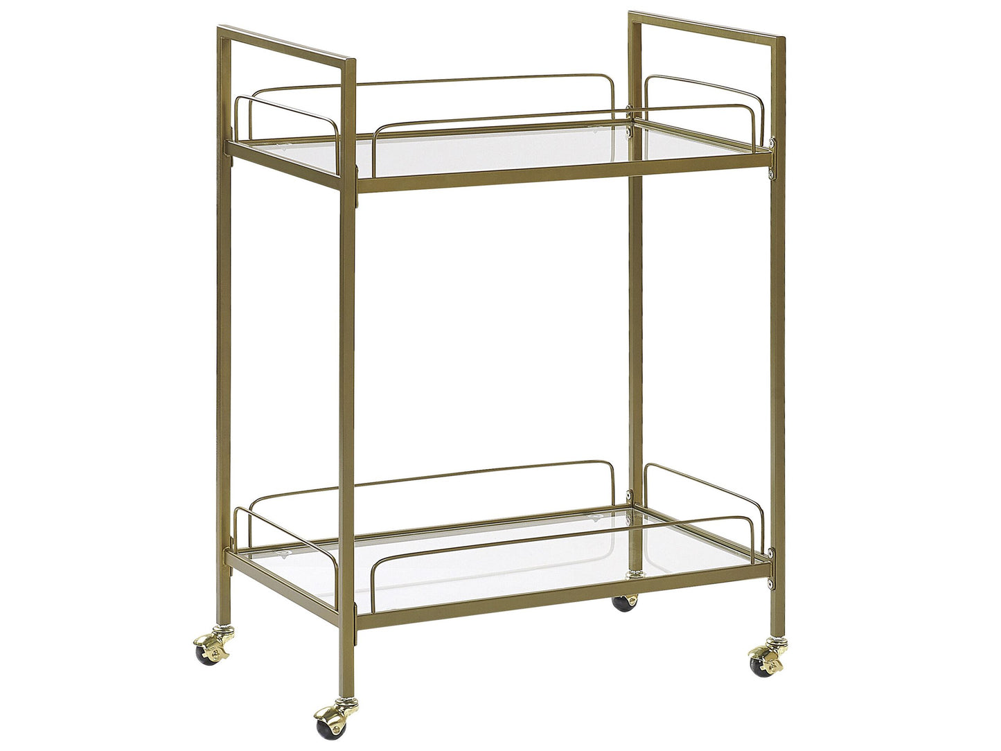Trolley Gold Metal Legs Tempered Glass Top With Shelf Castors