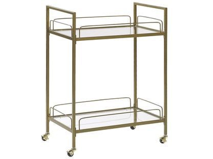 Trolley Gold Metal Legs Tempered Glass Top With Shelf Castors