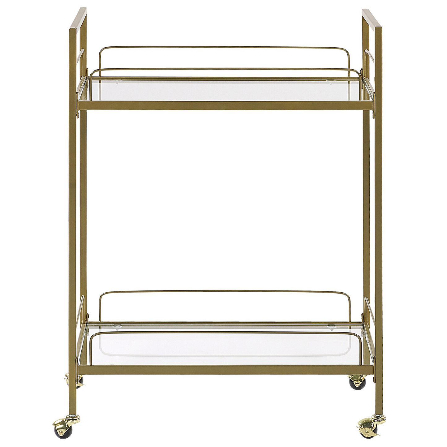 Trolley Gold Metal Legs Tempered Glass Top With Shelf Castors