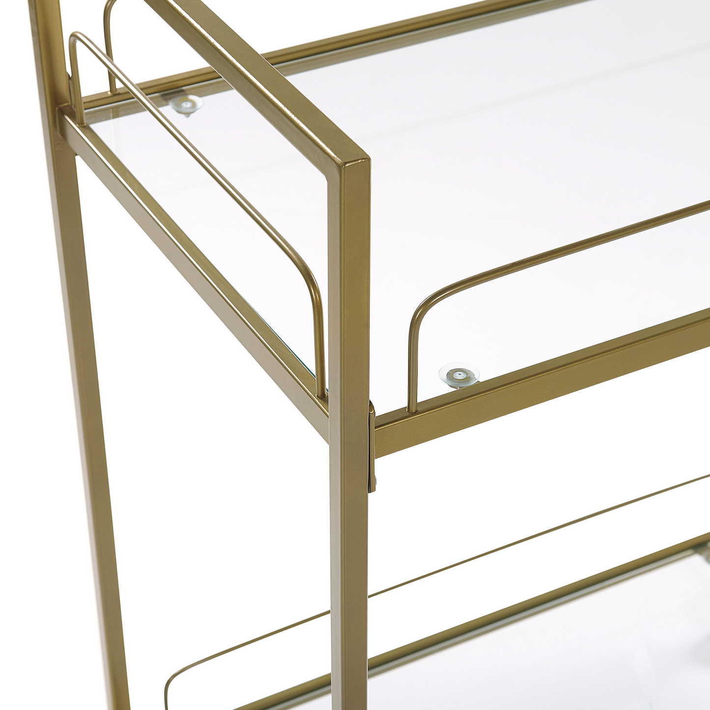 Trolley Gold Metal Legs Tempered Glass Top With Shelf Castors