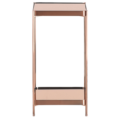 Side Table Copper Tempered Glass Top With Shelf Durable Metal Legs 29 x 29cm