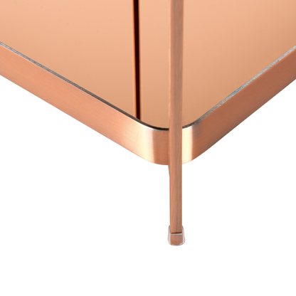 Side Table Copper Tempered Glass Top With Shelf Durable Metal Legs 29 x 29cm