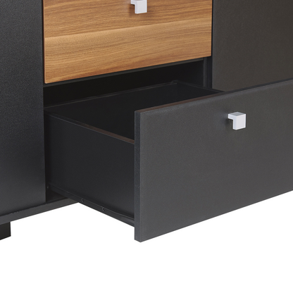 Black Sideboard With Dark Wood Cabinet 3 Drawers And 2 Doors For Living Room Storage
