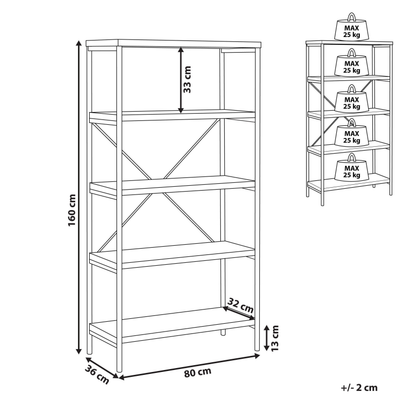 Brisbane Industrial Open 4 Tier Bookshelf Dark Brown Metal Frame