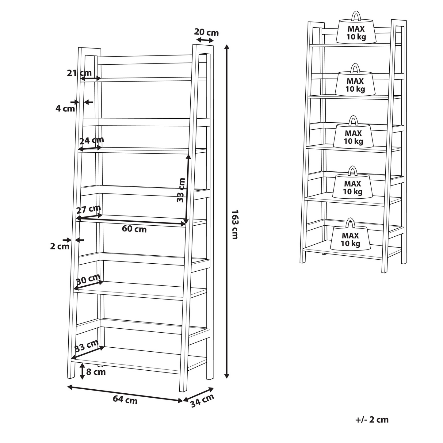 Name Ladder Bookcase 5 Tier Leaning Shelving Rack Black And Light Brown 163 x 64cm