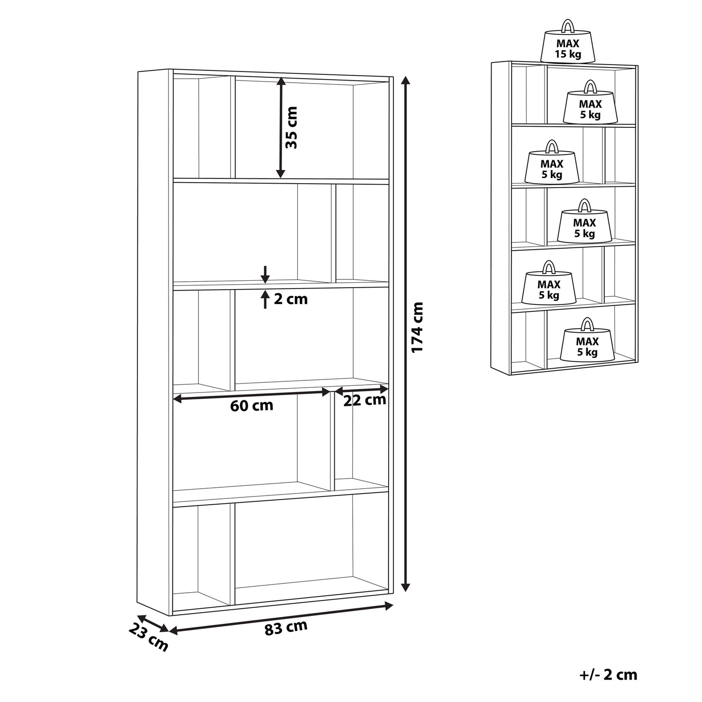 White 174 x 83cm 10-Compartment Bookcase Scandinavian