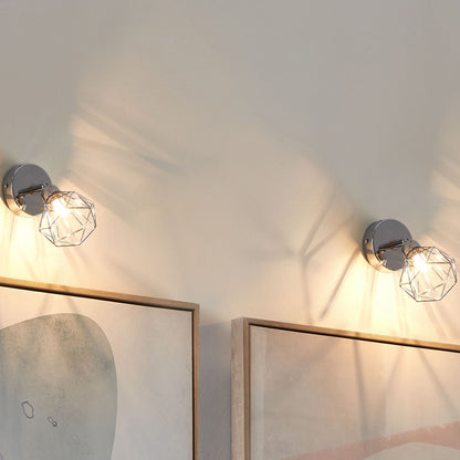 Wall Lamp Silver Metal Cage Shade Adjustable Light Position Modern Glam