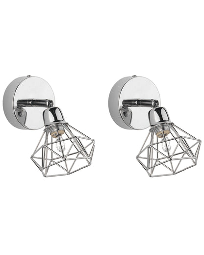 Wall Lamp Silver Metal Cage Shade Adjustable Light Position Modern Glam
