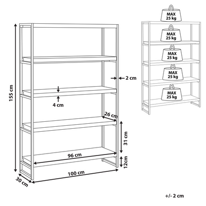 Industrial Bookcase Dark Brown And Black Metal Frame 155 x 100cm Thick Shelves